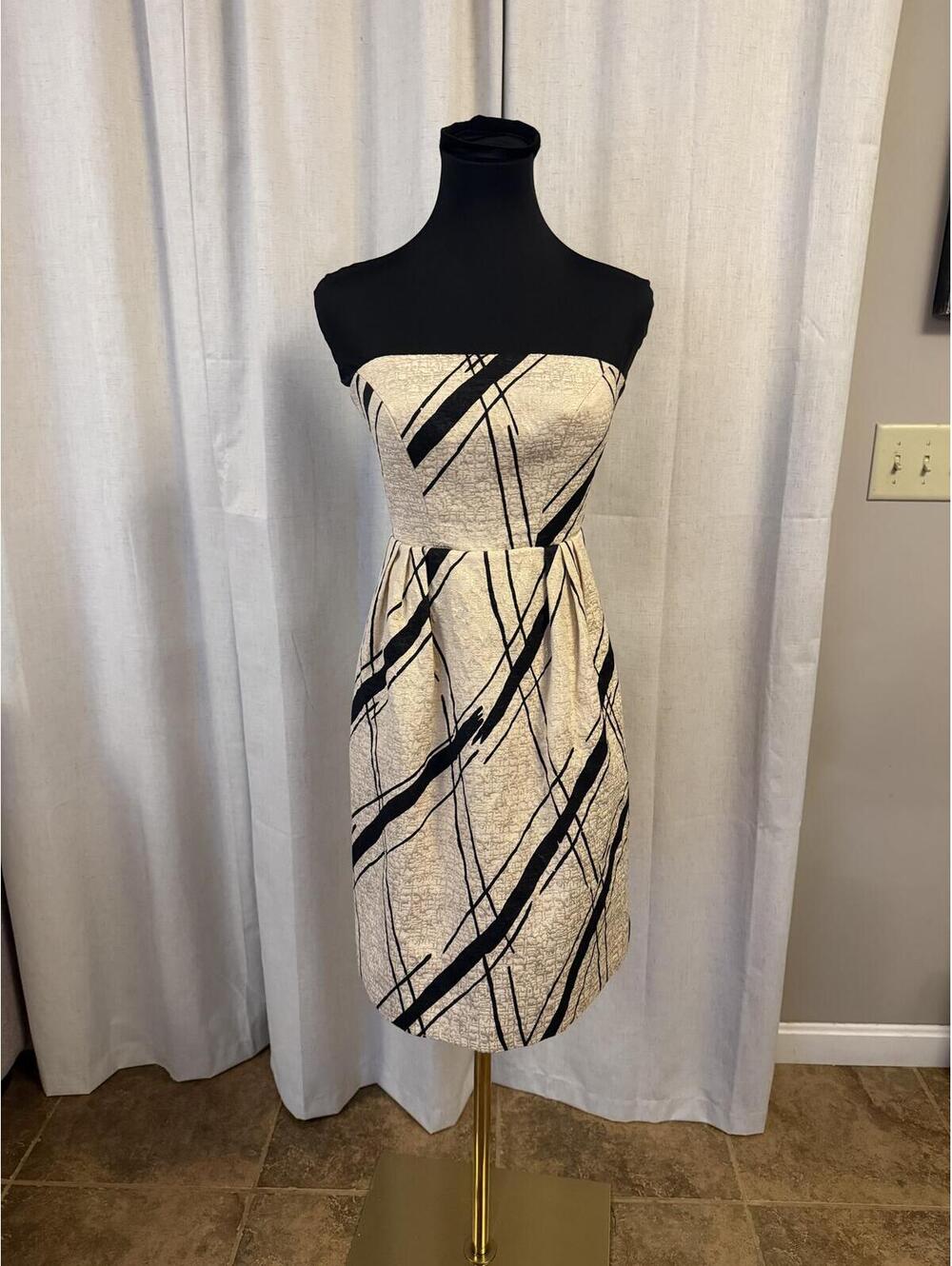 Girls from Savoy Strapless Abstract Print Mini Dress Cream Black